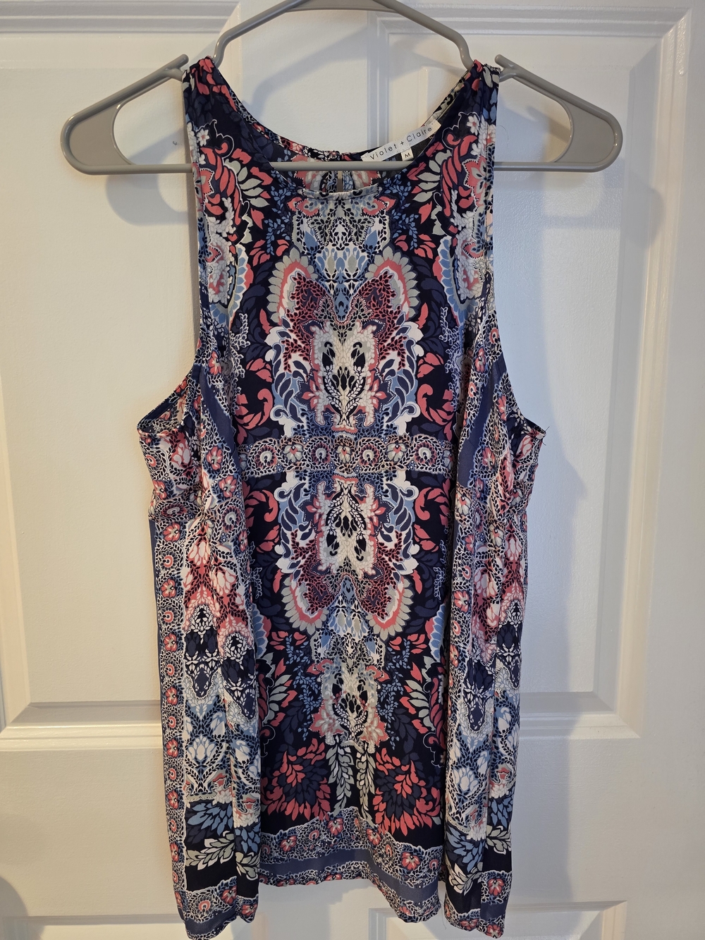 Violet & Claire Navy Pink Floral Paisley Top
